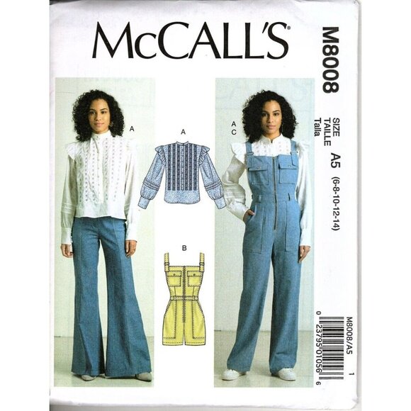 McCall's M8008 Misses 6 to 14 Top, Romper and Overalls Uncut Sewing Pattern - Picture 1 of 2